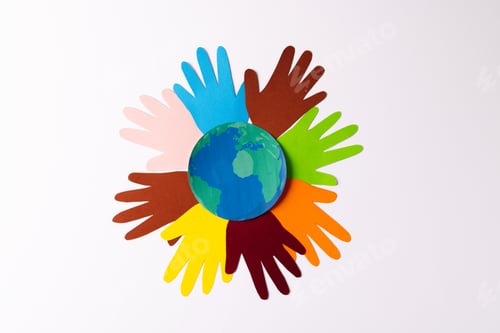 Preview: Colorful Hands Around Earth: Global Unity Concept