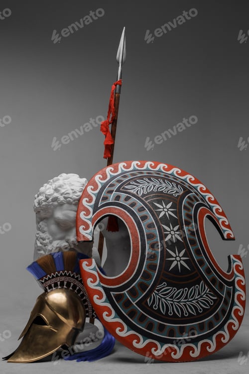 Preview: Antique marble head with body and plumed helmet