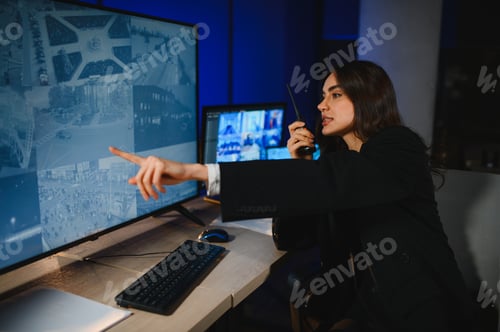 Preview: Security guard monitoring cctv surveillance system control room