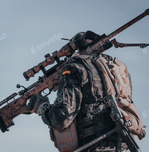 Preview: Amazing closeup shot of a sniper from back