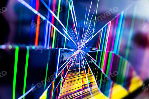 Preview: Broken led screen hit by a hammer, with many background colors while it is running.