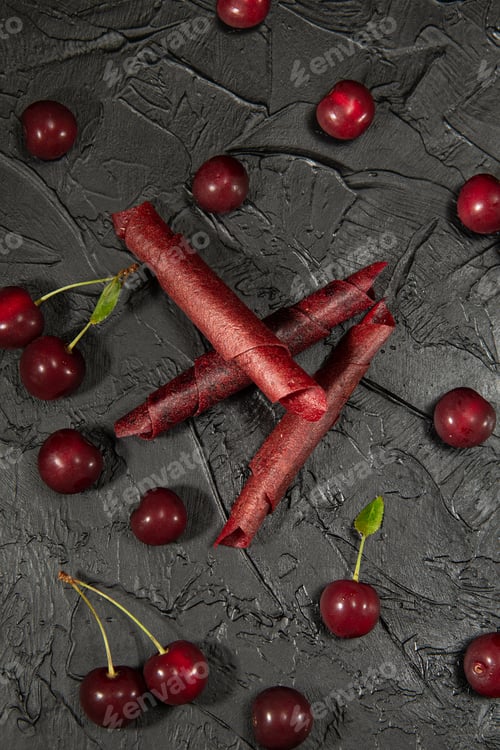 Preview: Fruit peel of cherries in rolls. Pastila.