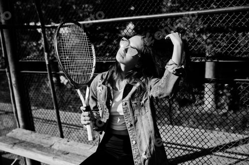 Preview: Young sporty girl player with tennis racket