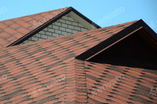 Preview: The roof is covered with bituminous shingles of brown color. Quality Roofing