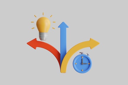 Preview: Abstract graphic with lightbulb, arrows, and clock.