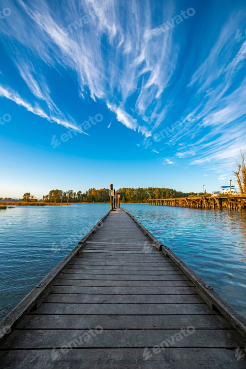 Preview: Wooden dock facing the front shore in Ladner, British Columbia