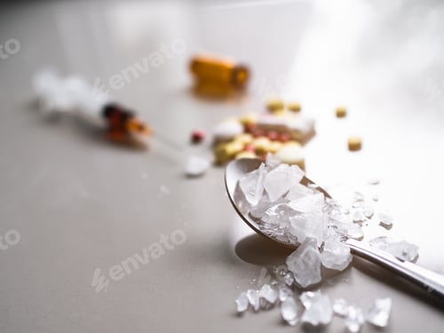 Vista previa: Droga metanfetamínica en cuchara, acelera la adicción a las drogas