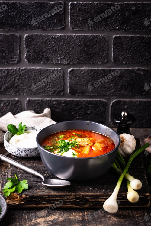 Preview: Traditional Ukrainian borsch with sour cream