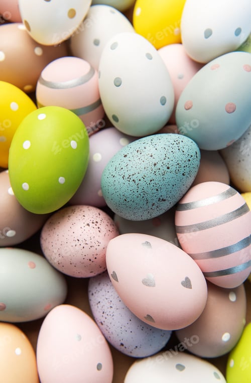 Preview: Pastel colored easter eggs with various patterns