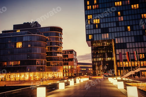 Preview: night city Dusseldorf. hotel Hyatt. Germany Beauty world.