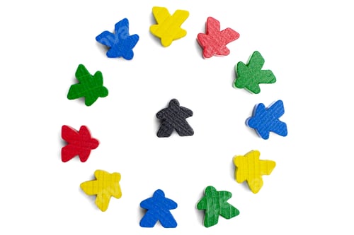 Preview: Leader in a centre of a circle of motivated group of people on a white background. Connecting people