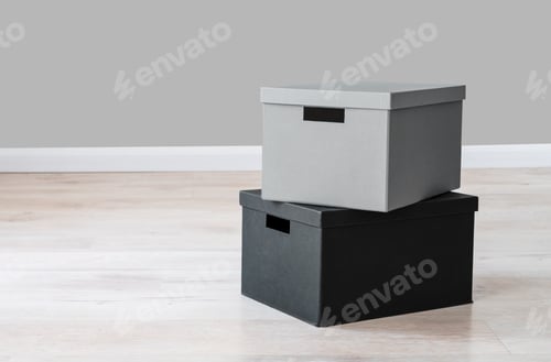Preview: Cardboard boxes on a beige oak floor and a gray wall to decorate the background of the room.