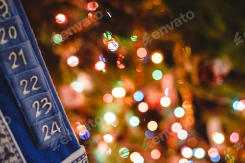 Preview: Christmas advent embroidery calendar with luminous lights background.