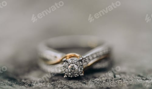 Preview: Gold and silver Engagement ring close up with space for copy