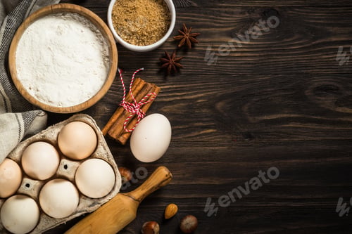 Preview: Baking ingredients on kitchen table