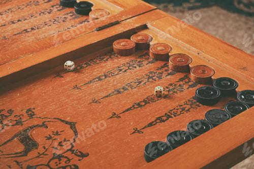Preview: Old wooden backgammon board game