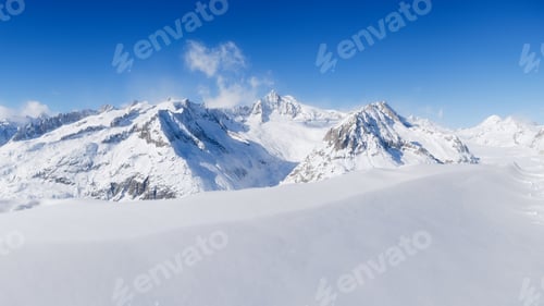 Preview: Winter mountain landscape. Wallpaper or background. Clear sky. Cold weather and frost.