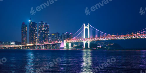 Preview: Gwangan Bridge and skyscrapers in the night. Busan, South Korea