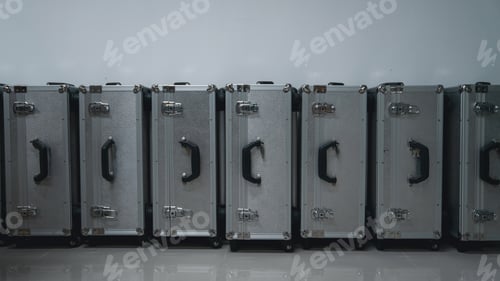 Preview: A row of silver suitcases are lined up against a wall