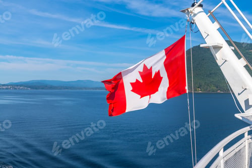 Preview: Canadian flag flying on ferry from victoria to vancouver, british columbia