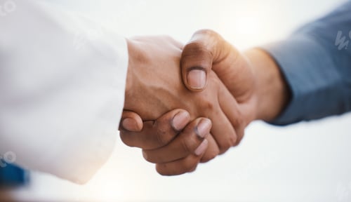 Preview: Health, closeup and handshake for partnership, motivation and success with agreement, collaboration