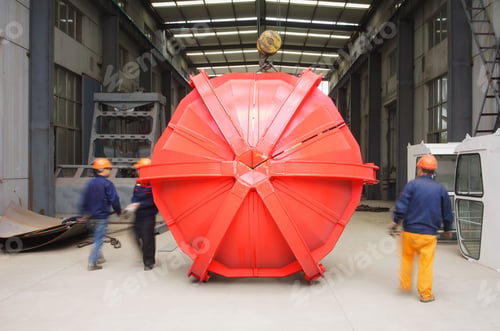 Preview: Small group of workers in crane manufacturing facility, China