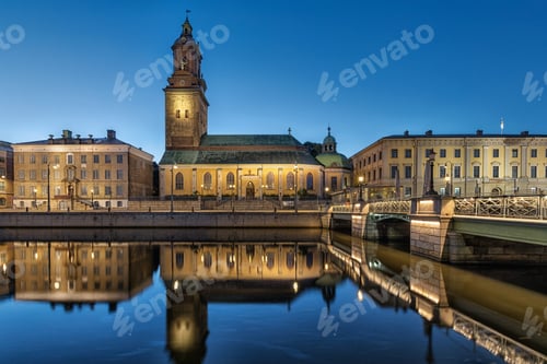 Preview: Christinae Church reflecting in water in Gothenburg, Sweden
