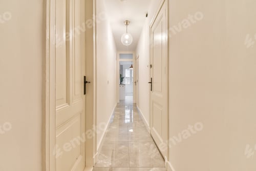 Preview: Long white corridor with marble floor