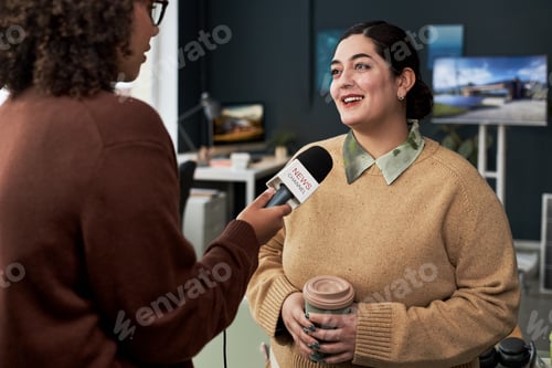 Preview: Businesswoman Talking To Journalist In Office