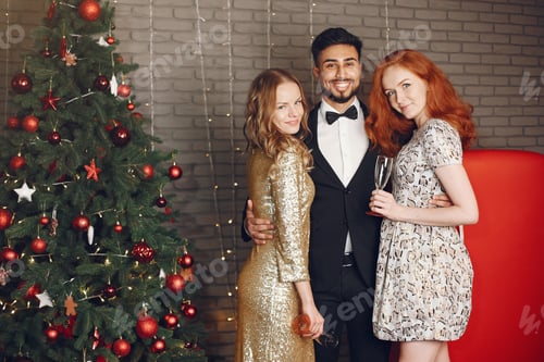Preview: International people having fun in a decorated room