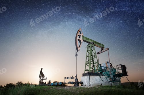 Preview: Oil pump on the oil field in the night