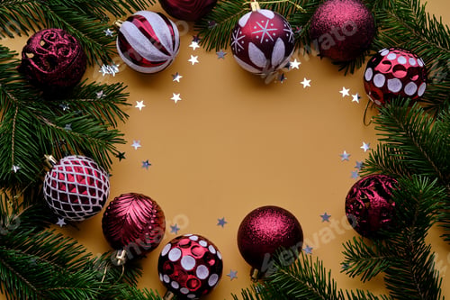 Preview: Christmas new year yellow background. Place for the text in Christmas decoration.