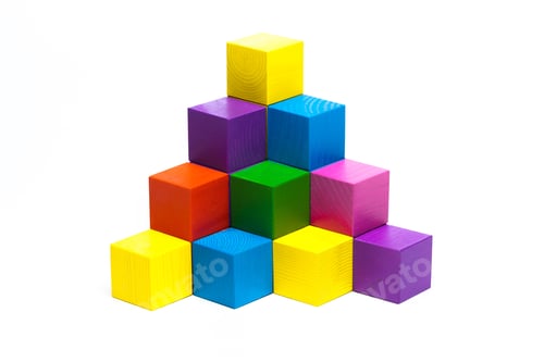 Preview: colored children cubes on white isolated background