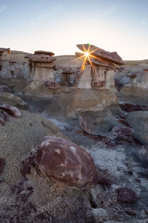 Preview: Landscape view of unique rock formation in the desert of New Mexico