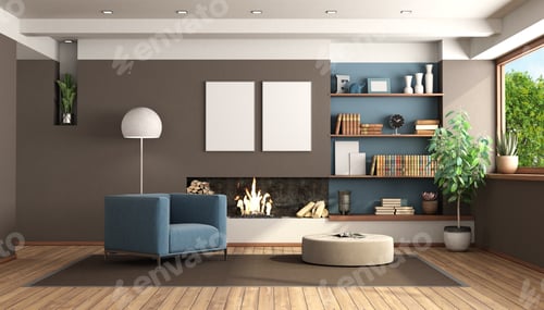 Preview: Modern living room with fireplace