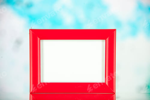 Preview: front view red picture frame on light blue background shoot family color present picture photo