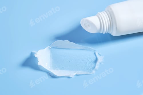 Preview: White lip balm in a tube on a blue background. The texture.