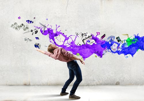Preview: Young Guy In Casual Evading From Colorful Splashes