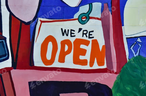 Preview: We’re Open sign. Wall art in Burbank