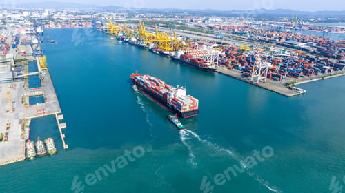 Preview: Stern of cargo ship carrying container and running for import goods to cargo yard port to customs