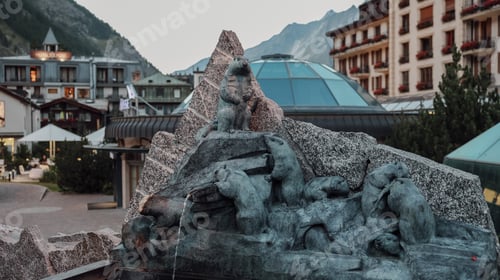 Preview: Fountain feature in Zermatt, Switzerland showcasing intricate animal sculptures