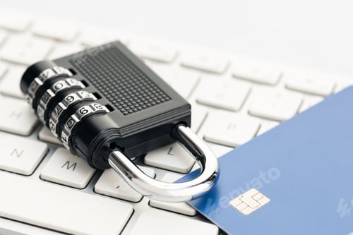 Preview: Padlock and credit card on computer keyboard