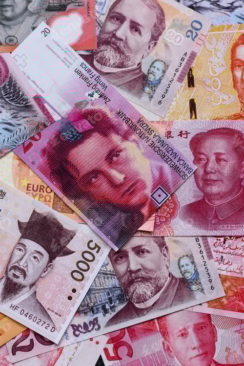 Preview: Money background, currency exchange, paper banknotes from different countries. Money cash currency