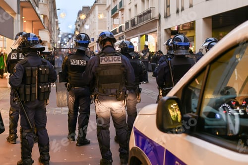 Preview: Policemen in the city on strike in a crowd of people