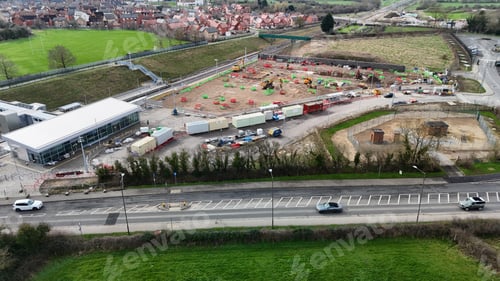 Preview: an aerial view of a building site, which is under construction