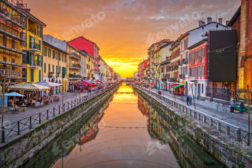 Preview: Naviglio Canal, Milan, Lombardy, Italy at Dusk