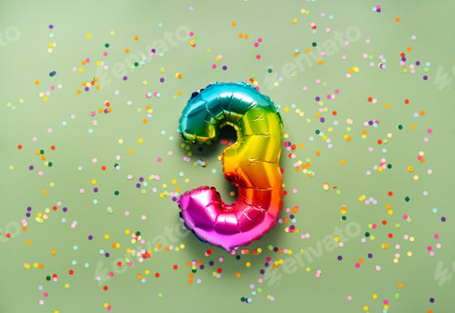 Preview: Colorful balloon number 3 on light green background