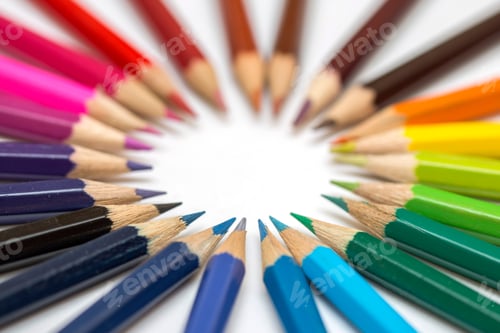 Preview: Group of color pencils on white background