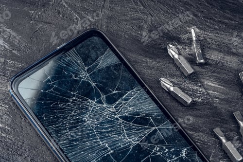 Preview: Digital gadget with tools. Repairing smartphone concept