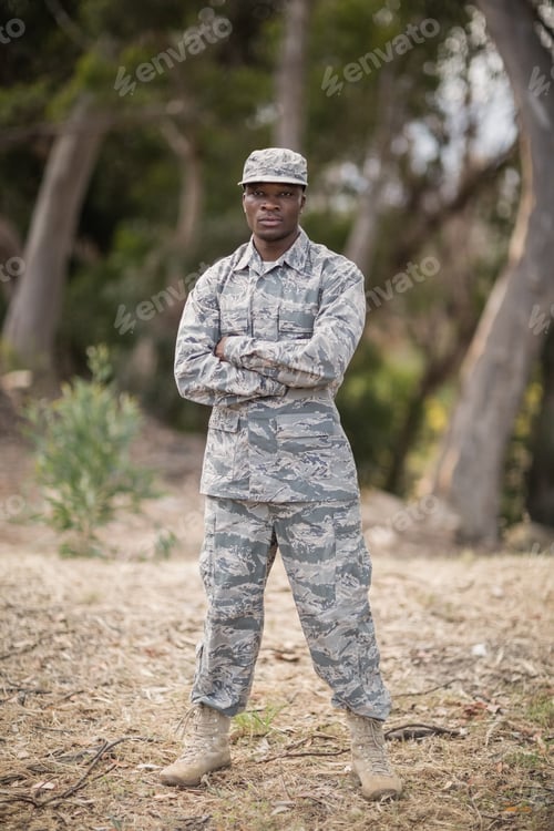 Preview: Military soldier standing with arms crossed